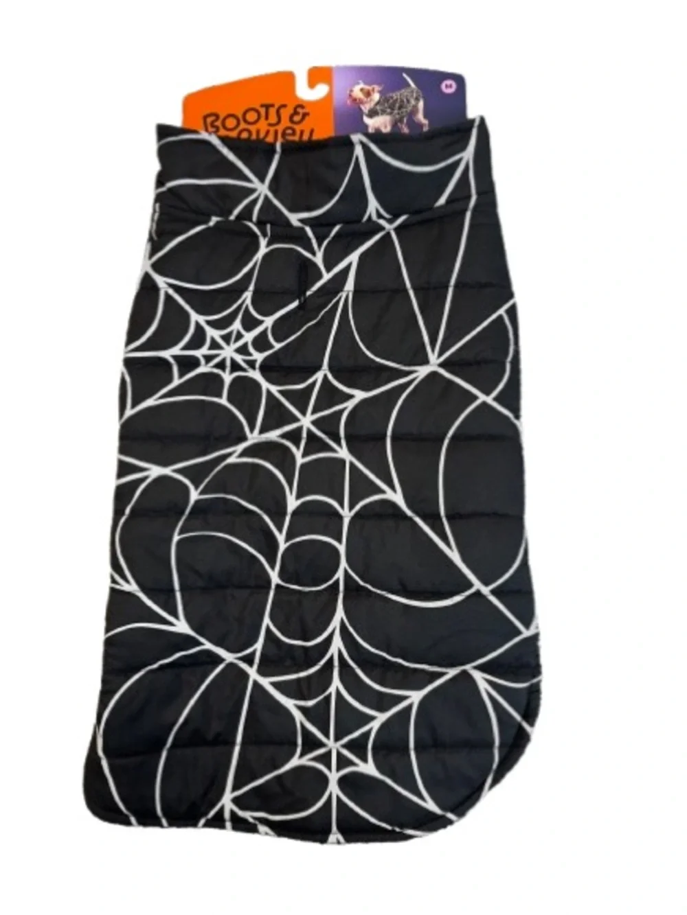 Boots & Barkley Halloween Spiderweb Dog Coat - Black & White